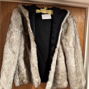 Faux Fur Hooded Jacket - Gray